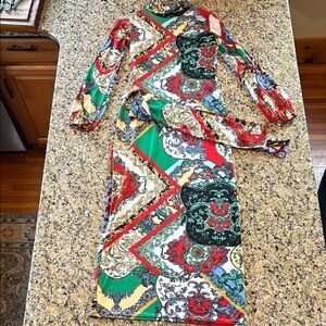 Multicolor Geometric Print Dress with belt